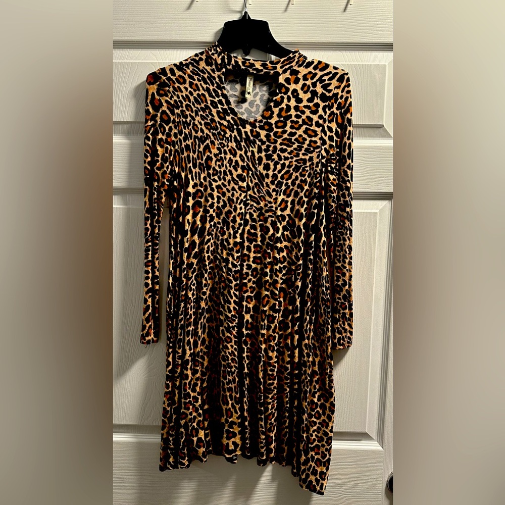 Leopard Print Long Sleeve Maxi Dress